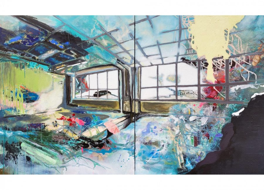 Petra Kost: Upheaval120 x 200 cm, Acrylic and oil on canvas, Diptyon ( 2025 )